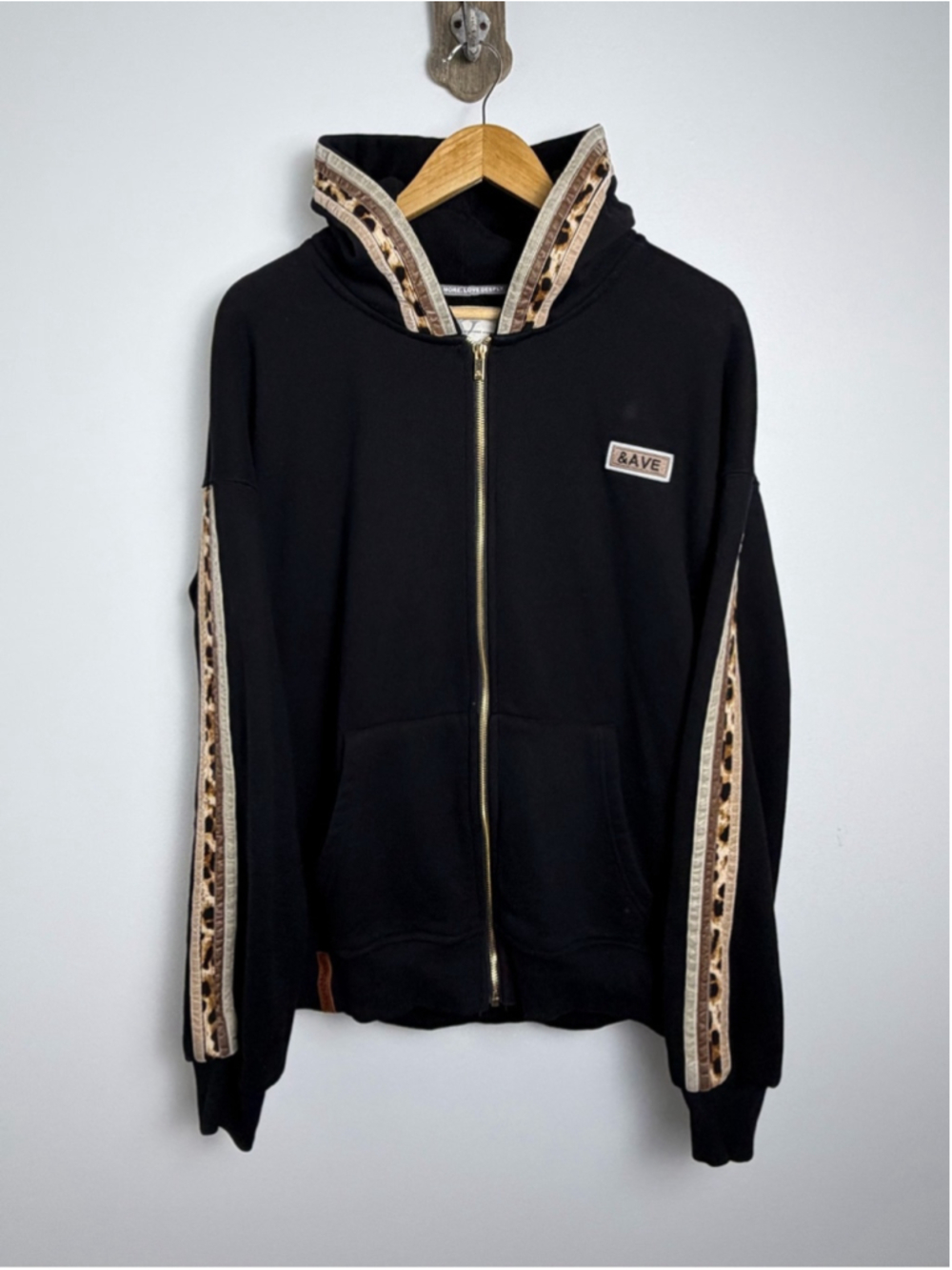 Ampersand Avenue Fearless & Free Leopard Velvet Track Hoodie L